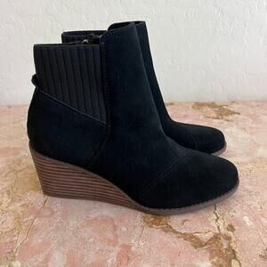 TOMS Black Sadie Suede Wedge Ankle Boot Bootie Womens 6.5 New